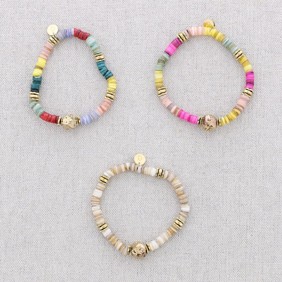 STEEL ELASTIC BRACELET WITH NACRE BEADS
