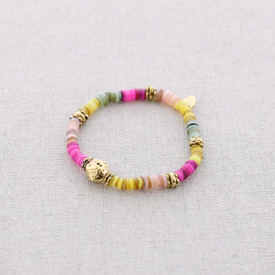 STEEL ELASTIC BRACELET WITH NACRE BEADS