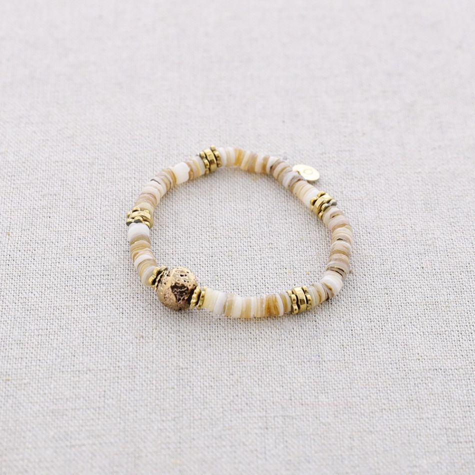 STEEL ELASTIC BRACELET WITH NACRE BEADS