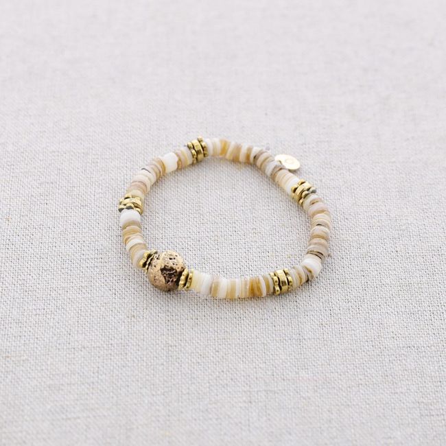 STEEL ELASTIC BRACELET WITH NACRE BEADS