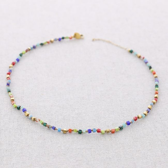 STEEL KNOTS SQUARE STONES NECKLACE