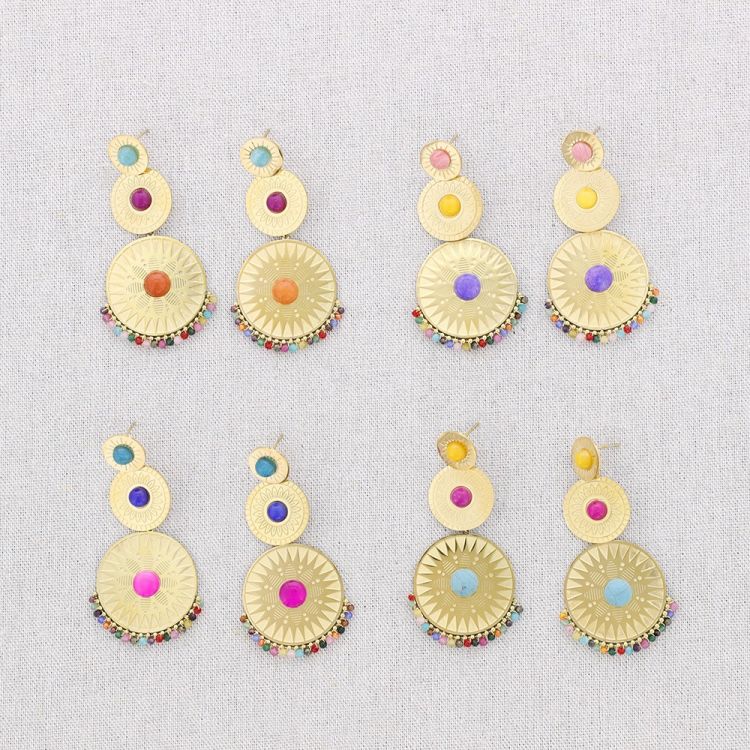 PENDIENTES ACERO ÉTNICO COLGANTES PIEDRAS 2