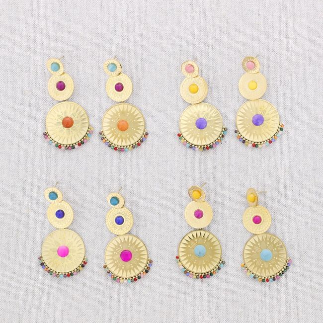 PENDIENTES ACERO ÉTNICO COLGANTES PIEDRAS