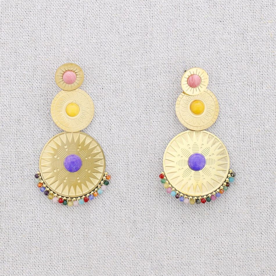 PENDIENTES ACERO ÉTNICO COLGANTES PIEDRAS