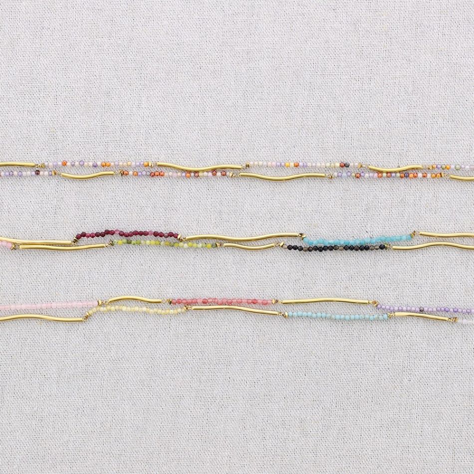 LONG NECKLACE STEEL TUBES WITH STONES