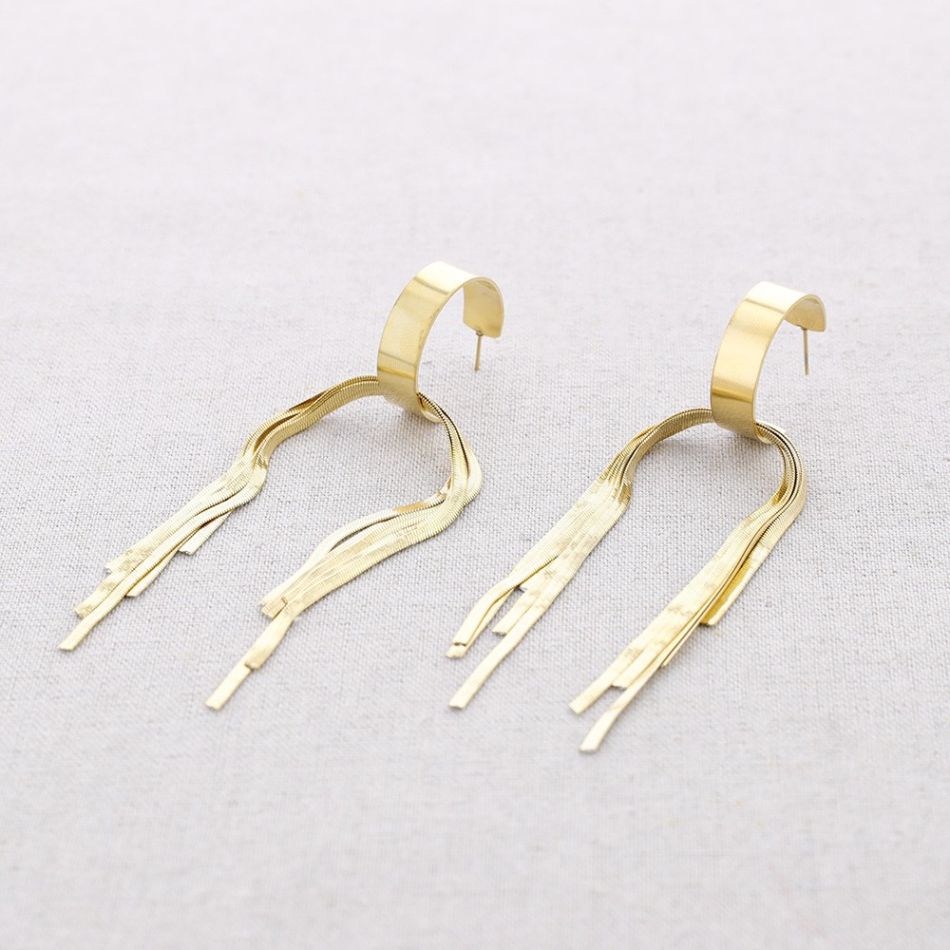 STEEL HOOP EARRINGS FRINGED CHAINS PENDANT