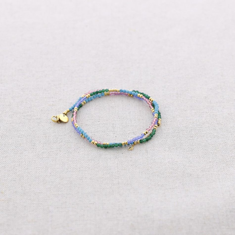 THREE TURNS STEEL BRACELET WITH FACETED STONES