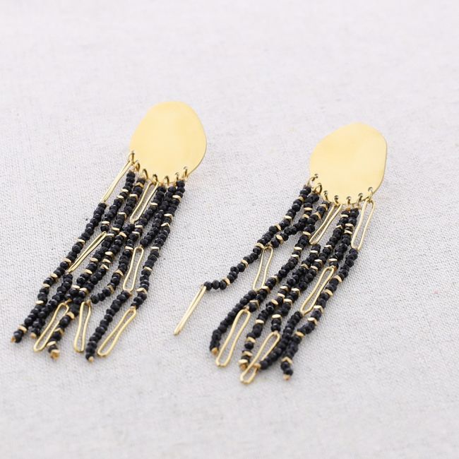 STEEL EARRINGS STONE DROP PENDANT MEDAL