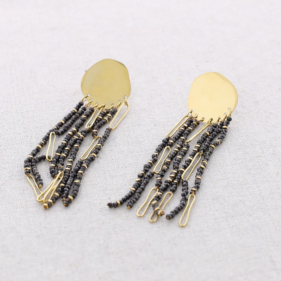 STEEL EARRINGS STONE DROP PENDANT MEDAL