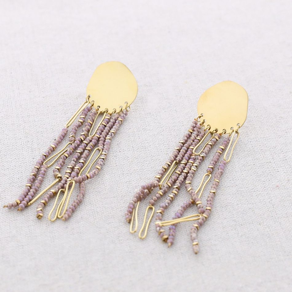 STEEL EARRINGS STONE DROP PENDANT MEDAL