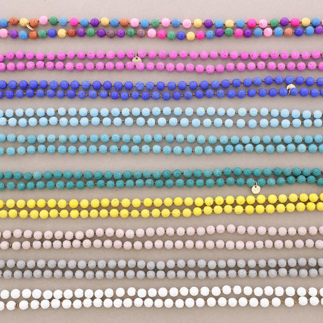LONG NECKLACE KNOTS BALLS IMITATION LAVA STONES 1.2M*8MM