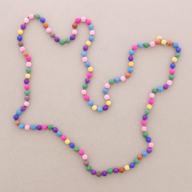 LONG NECKLACE KNOTS BALLS IMITATION LAVA STONES 1.2M*8MM