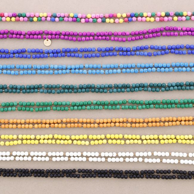 LONG NECKLACE KNOTS BALLS IMITATION LAVA STONES 1.5M*6MM