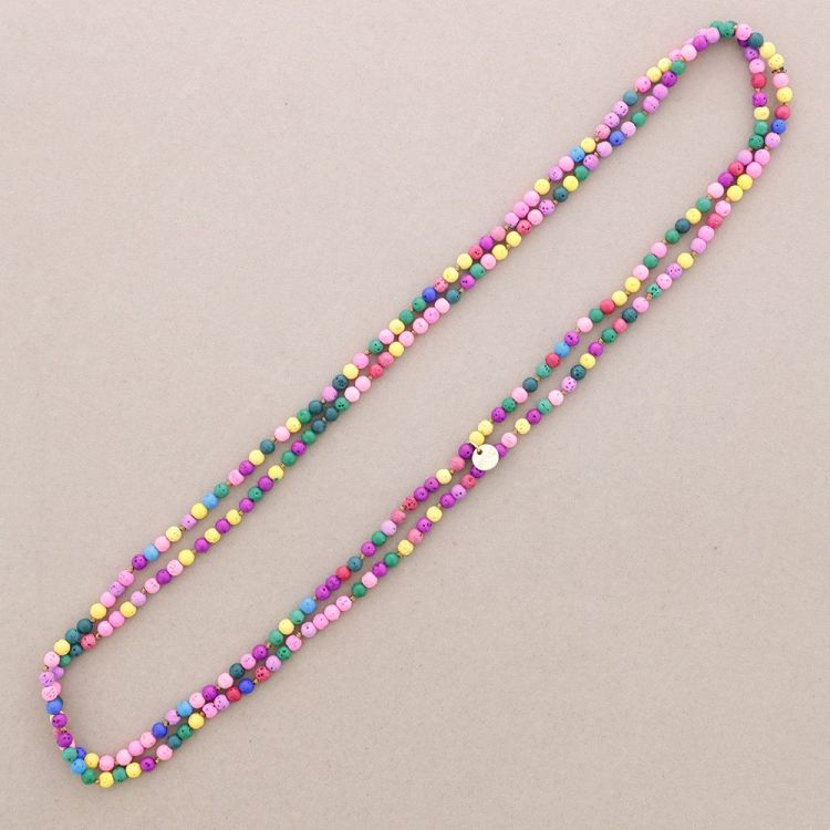 LONG NECKLACE KNOTS BALLS IMITATION LAVA STONES 1.5M*6MM