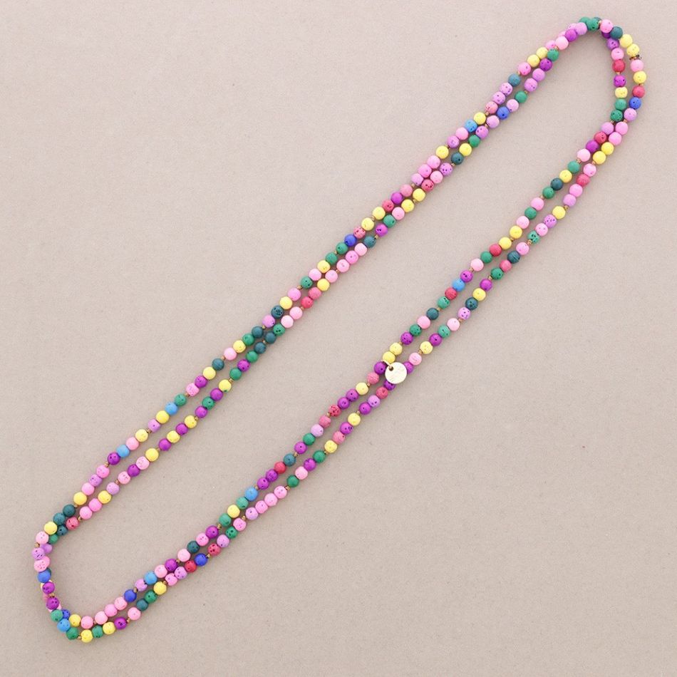 COLLAR LARGO NUDOS BOLAS IMITACIÓN PIEDRAS LAVAS 1.5M*6MM