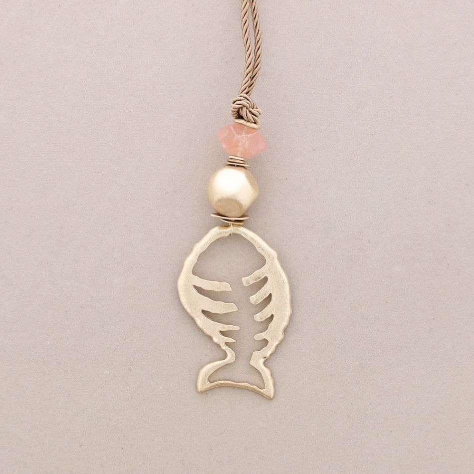 COLLAR LARGO COLGANTE PEZ METAL PIEDRA