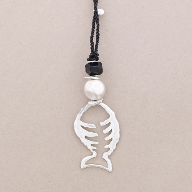 LONG NECKLACE METAL STONE FISH PENDANT