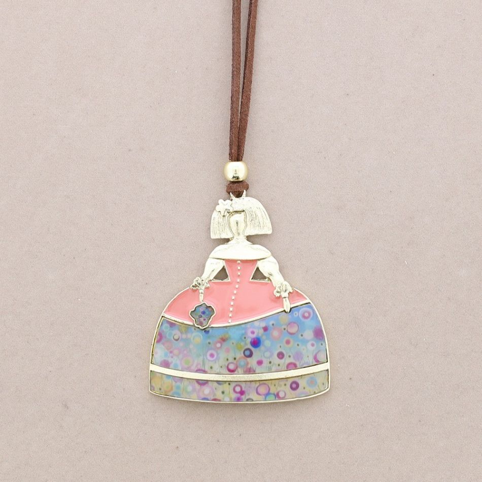 COLLAR LARGO COLGANTE MENINA METAL ESMALTE