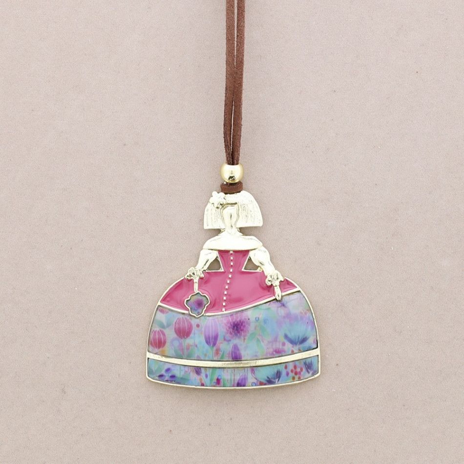 COLLAR LARGO COLGANTE MENINA METAL ESMALTE