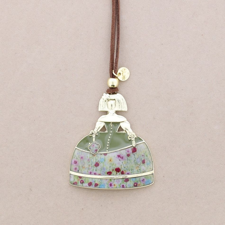 COLLAR LARGO COLGANTE MENINA METAL ESMALTE