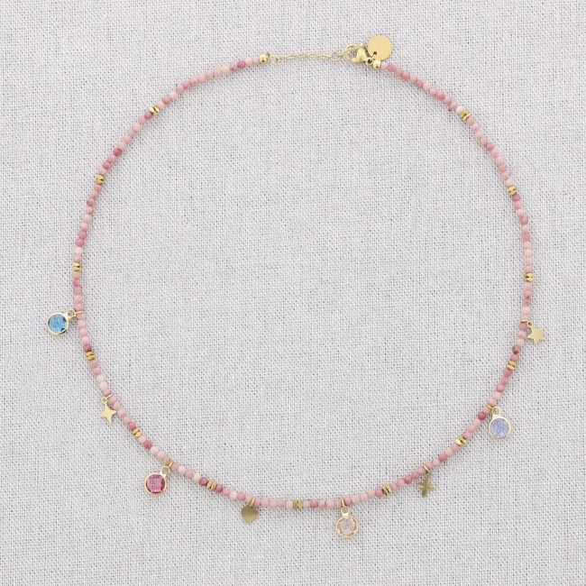 STEEL NECKLACE WITH STONES PENDANTS