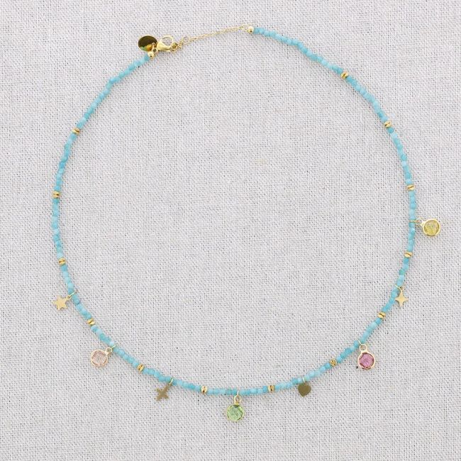 STEEL NECKLACE WITH STONES PENDANTS
