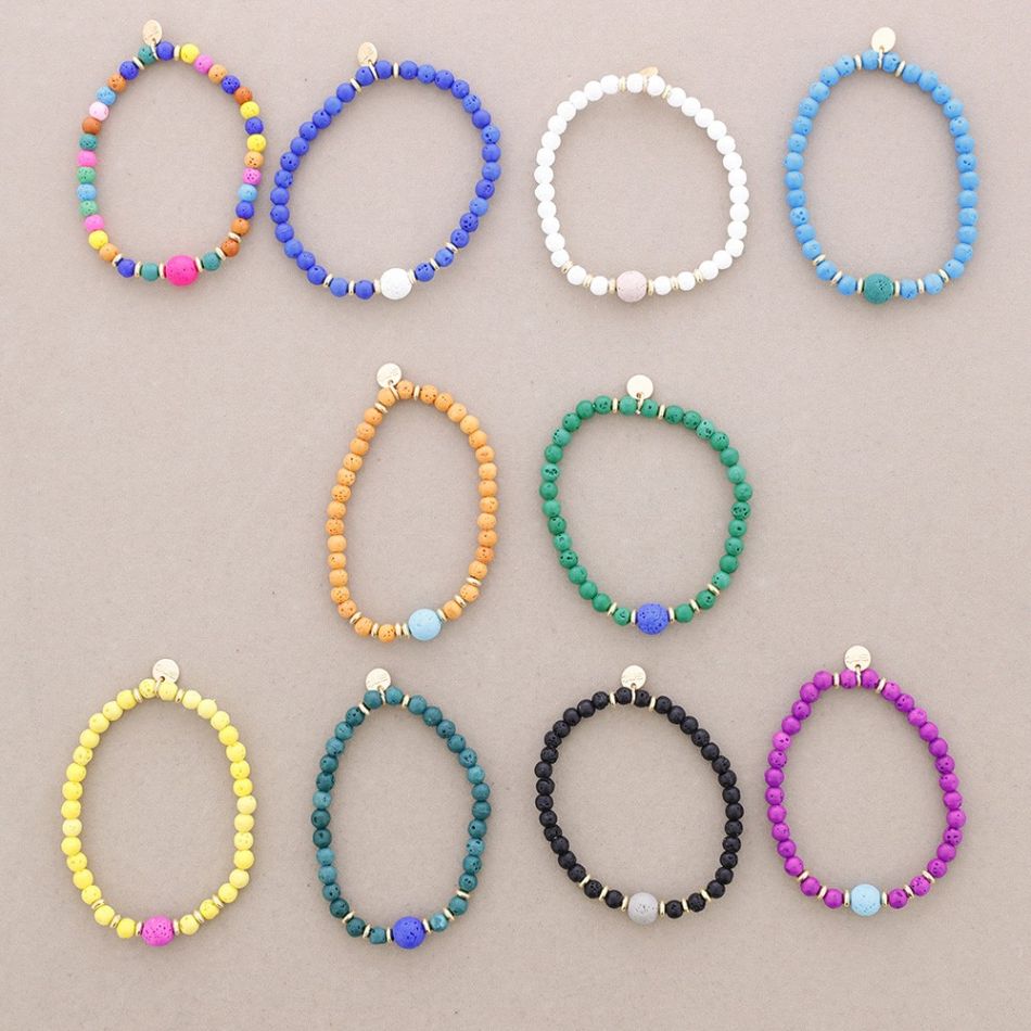 PULSERA ELÁSTICAS BOLAS IMITACIÓN PIEDRAS LAVA 4MM