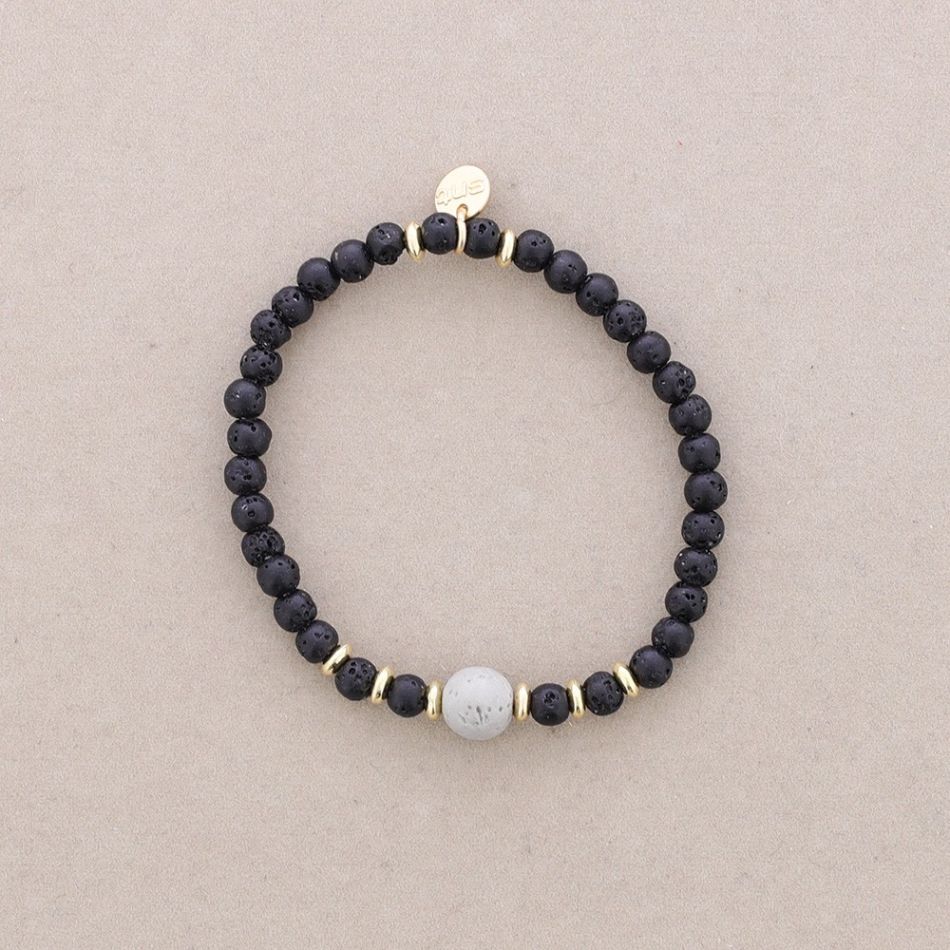 PULSERA ELÁSTICAS BOLAS IMITACIÓN PIEDRAS LAVA 4MM