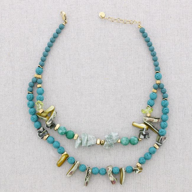 DOUBLE STRIP STEEL NECKLACE WITH STONES