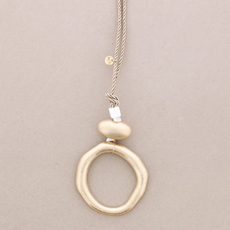 LONG NECKLACE METAL CIRCLE PENDANT CERAMIC BEAD 2
