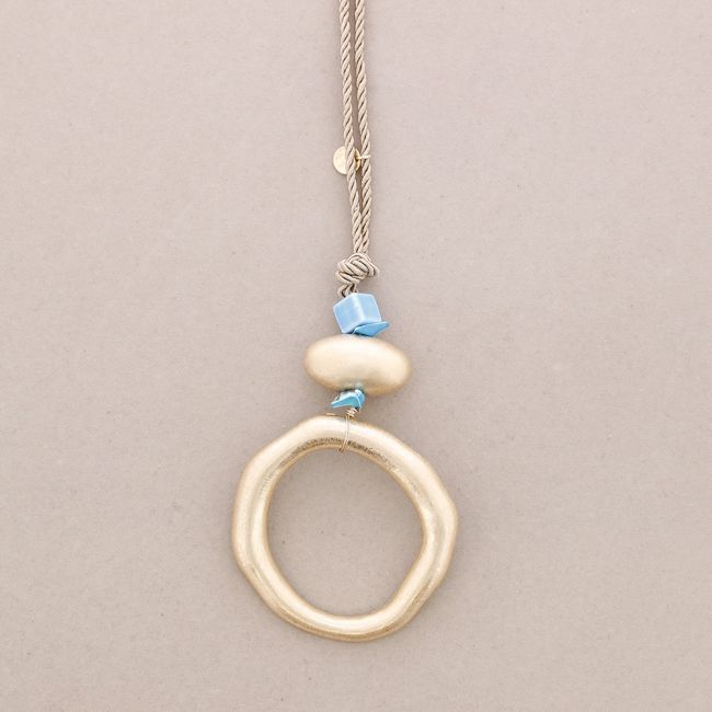 LONG NECKLACE METAL CIRCLE PENDANT CERAMIC BEAD