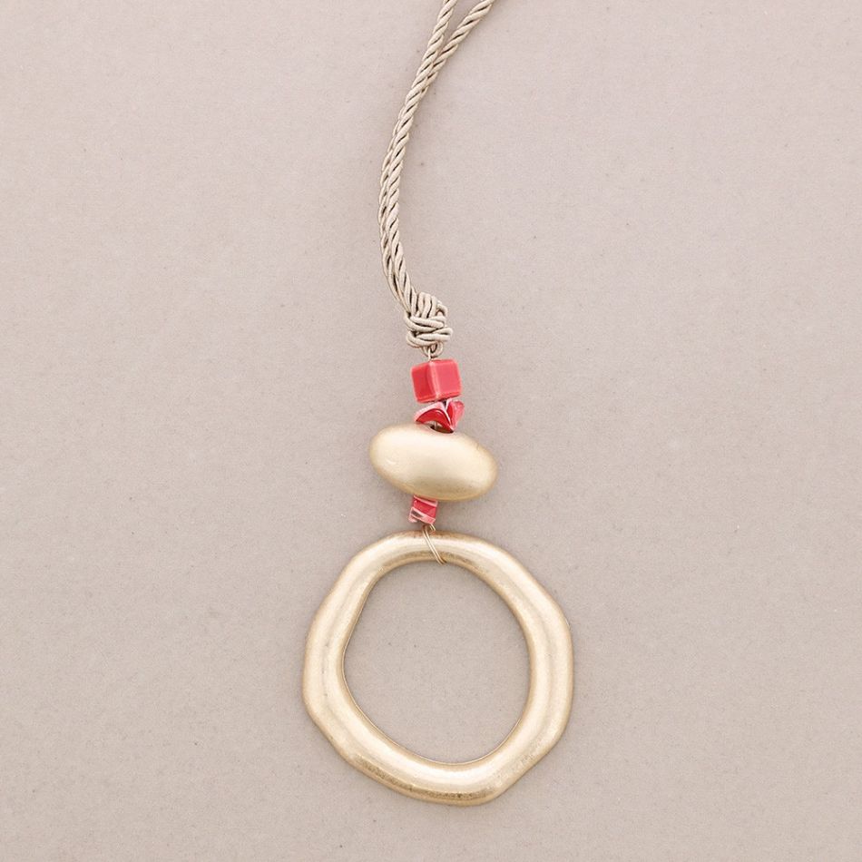 COLLAR LARGO COLGANTE CÍRCULO METAL CUENTA CERÁMICA