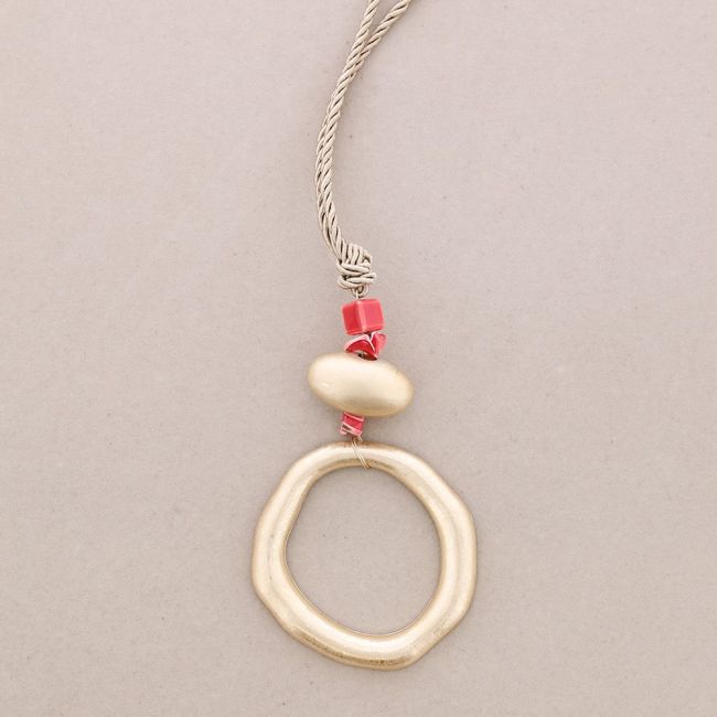 COLLAR LARGO COLGANTE CÍRCULO METAL CUENTA CERÁMICA