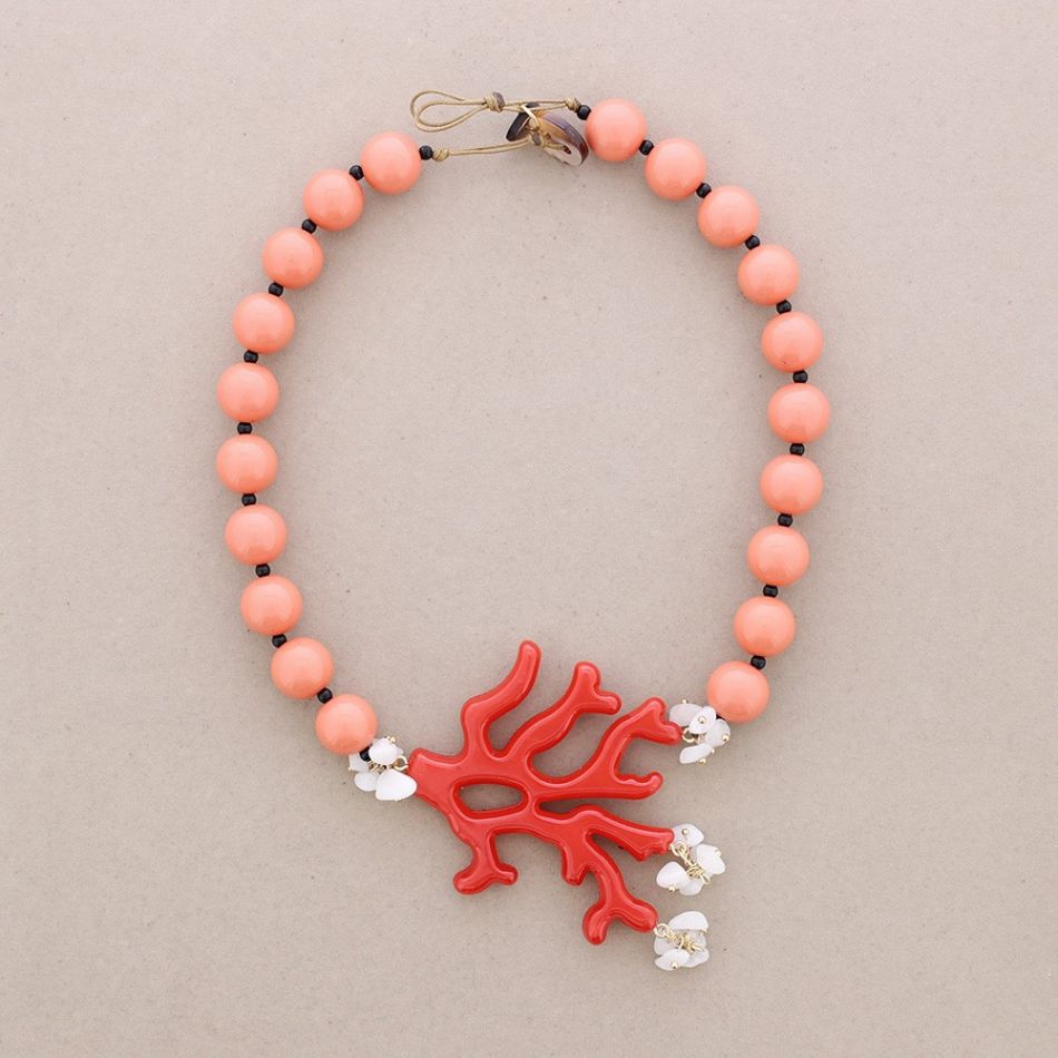 GARGANTILLA BOLAS CORAL RESINA PIEDRECITAS