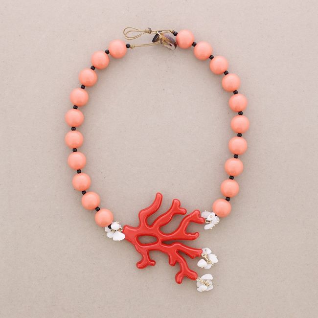 GARGANTILLA BOLAS CORAL RESINA PIEDRECITAS