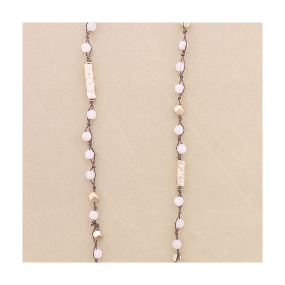 LONG NECKLACE WITH BRAIDED STONES AND METAL BEADS
