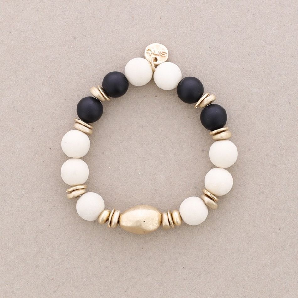 PULSERA ELÁSTICA CUENTAS METAL PIEDRAS