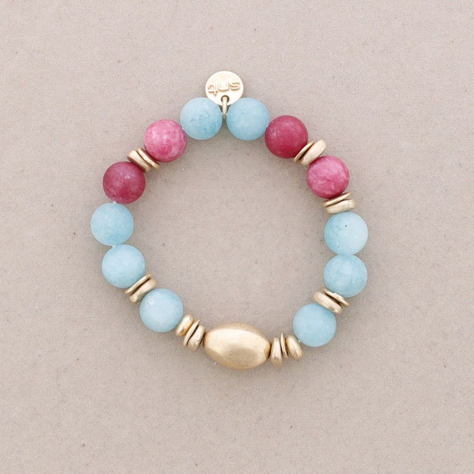 PULSERA ELÁSTICA CUENTAS METAL PIEDRAS