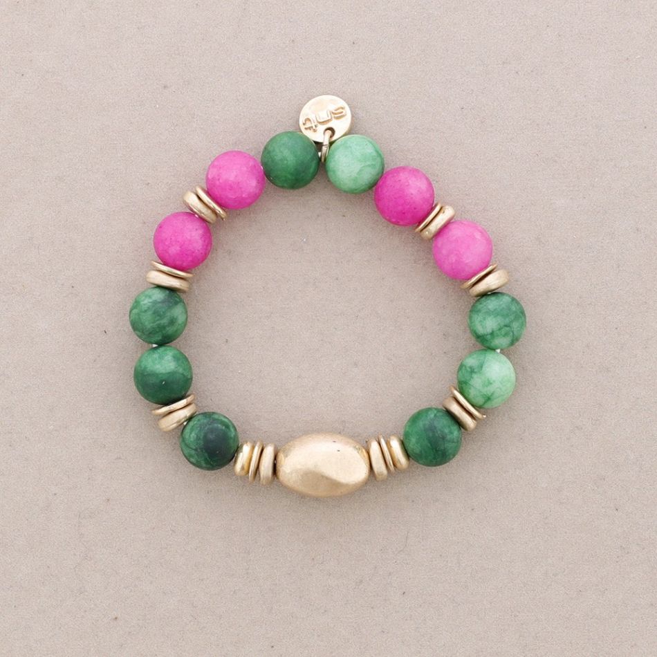 PULSERA ELÁSTICA CUENTAS METAL PIEDRAS