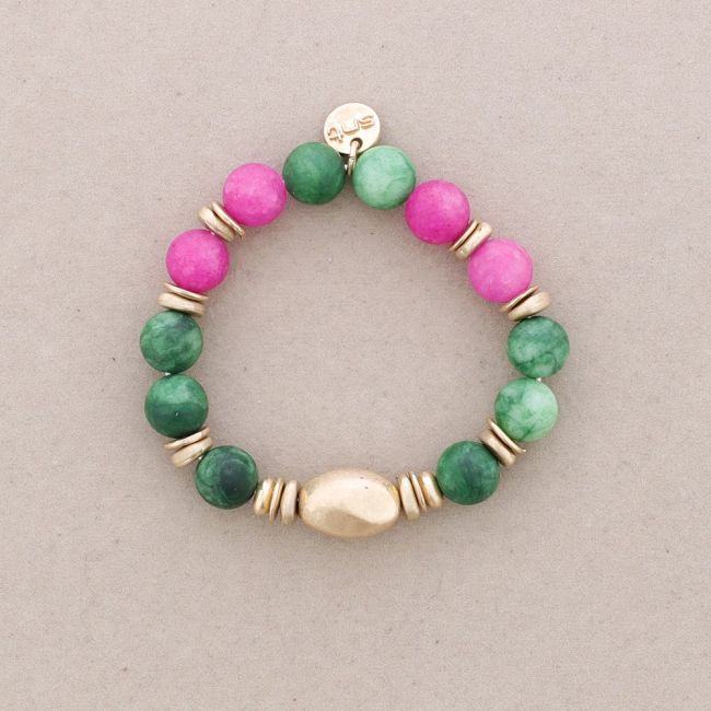 ELASTIC BRACELET WITH METAL BEADS AND STONES