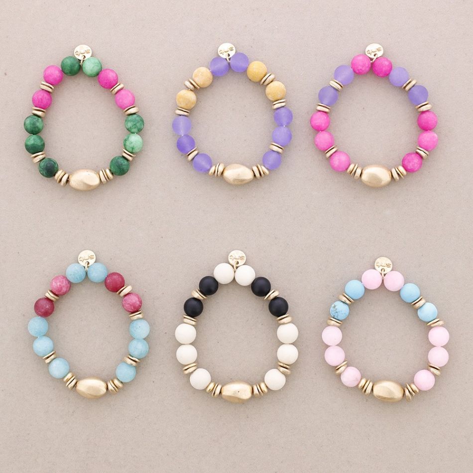 ELASTIC BRACELET WITH METAL BEADS AND STONES
