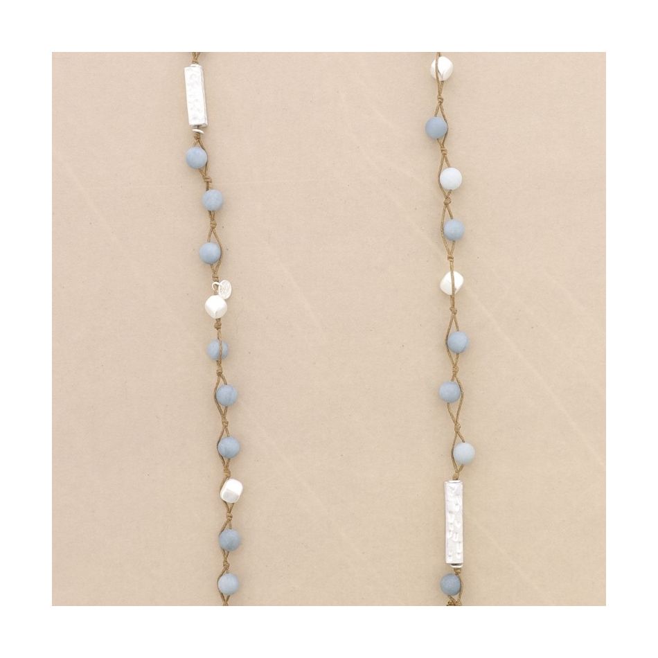 LONG NECKLACE WITH BRAIDED STONES AND METAL BEADS