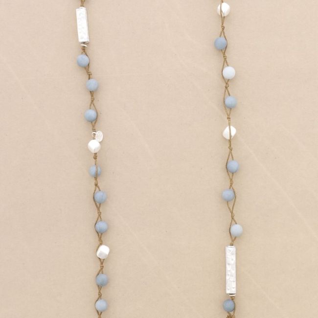 LONG NECKLACE WITH BRAIDED STONES AND METAL BEADS