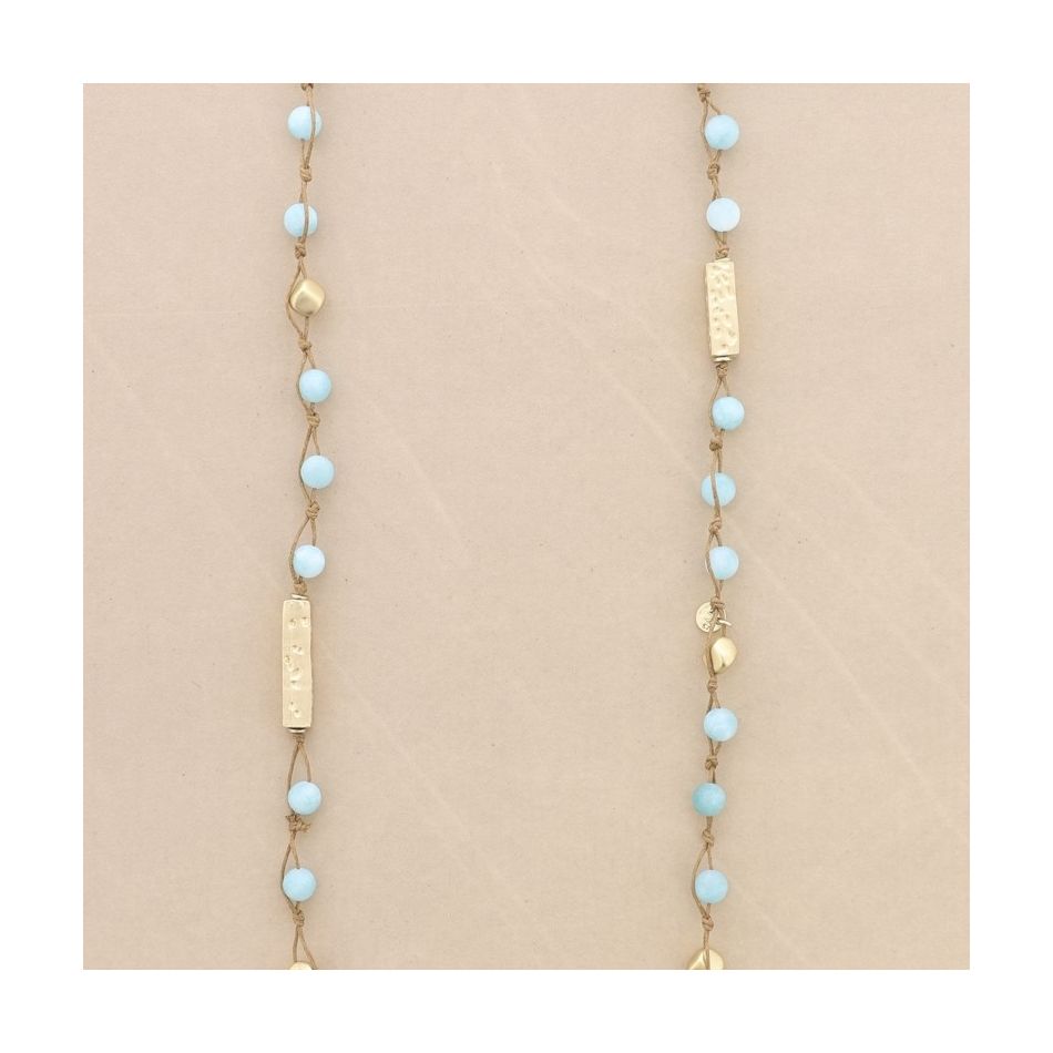 LONG NECKLACE WITH BRAIDED STONES AND METAL BEADS