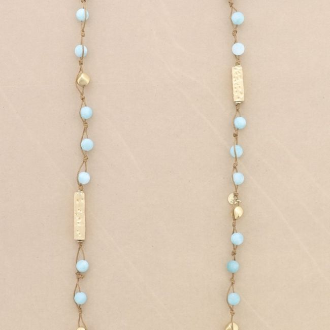 LONG NECKLACE WITH BRAIDED STONES AND METAL BEADS