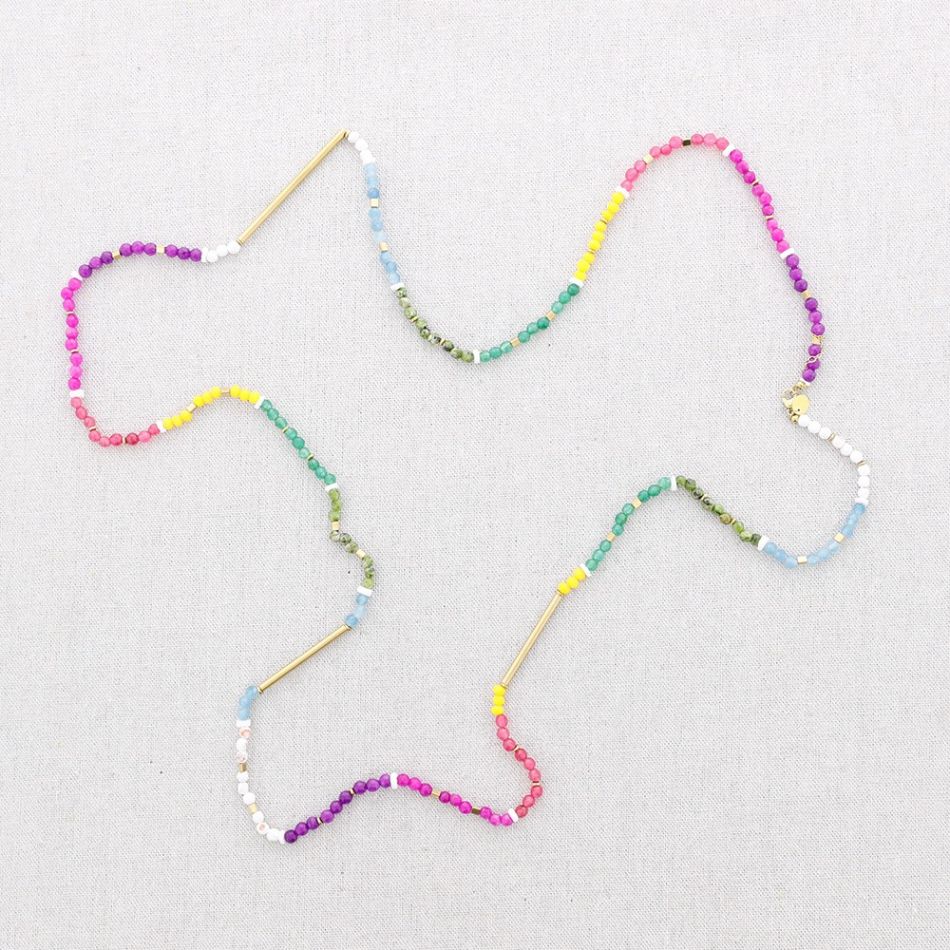 LONG NECKLACE WITH STONES STEEL TUBES