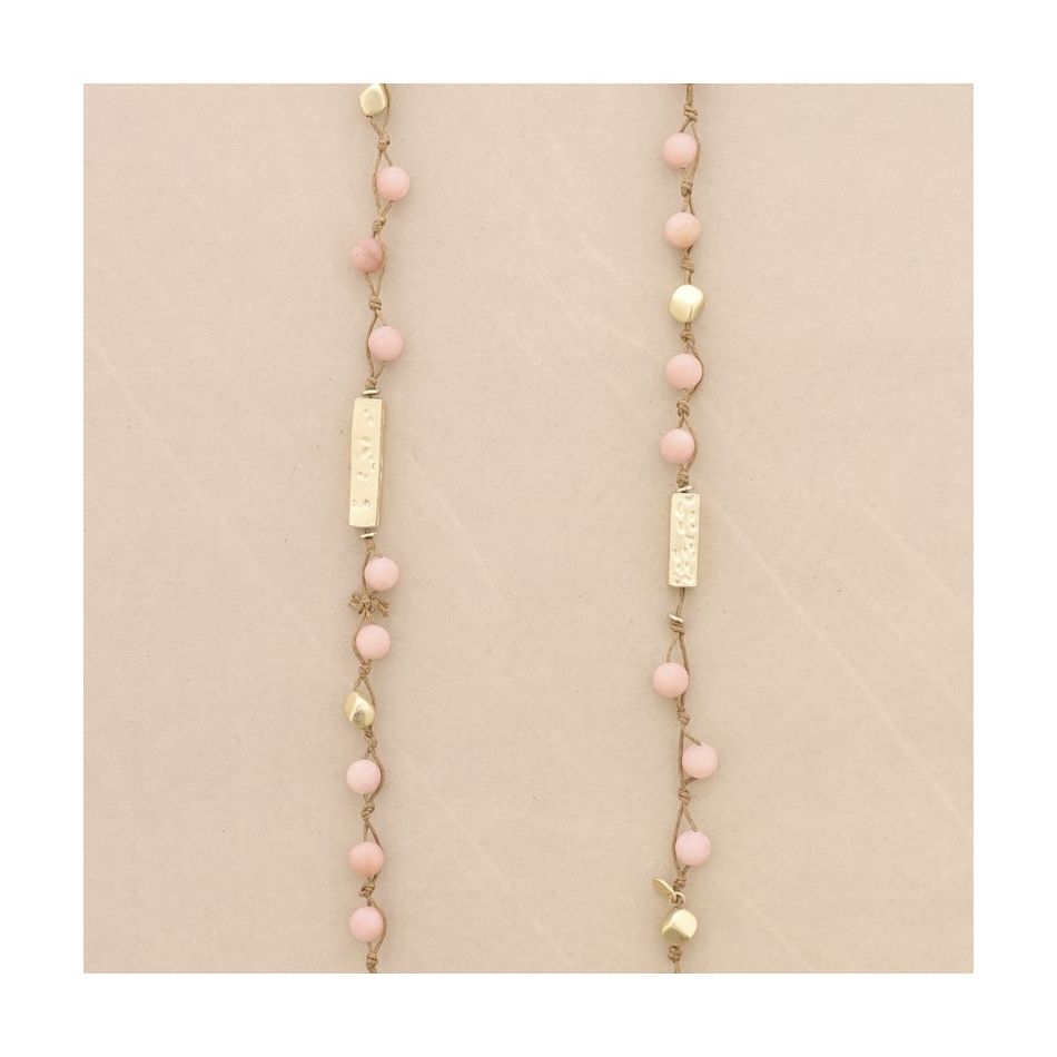 LONG NECKLACE WITH BRAIDED STONES AND METAL BEADS