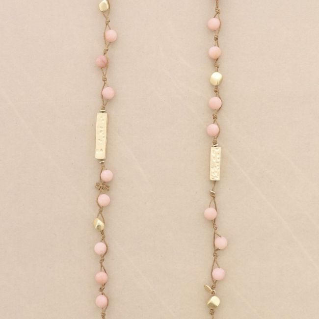 LONG NECKLACE WITH BRAIDED STONES AND METAL BEADS