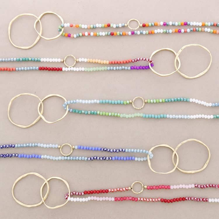 COLLAR LARGO CRISTALES FACETADOS COLGANTE ESLABONES METAL 2