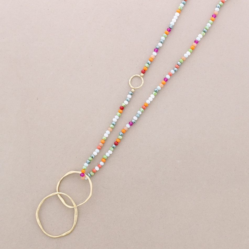 COLLAR LARGO CRISTALES FACETADOS COLGANTE ESLABONES METAL